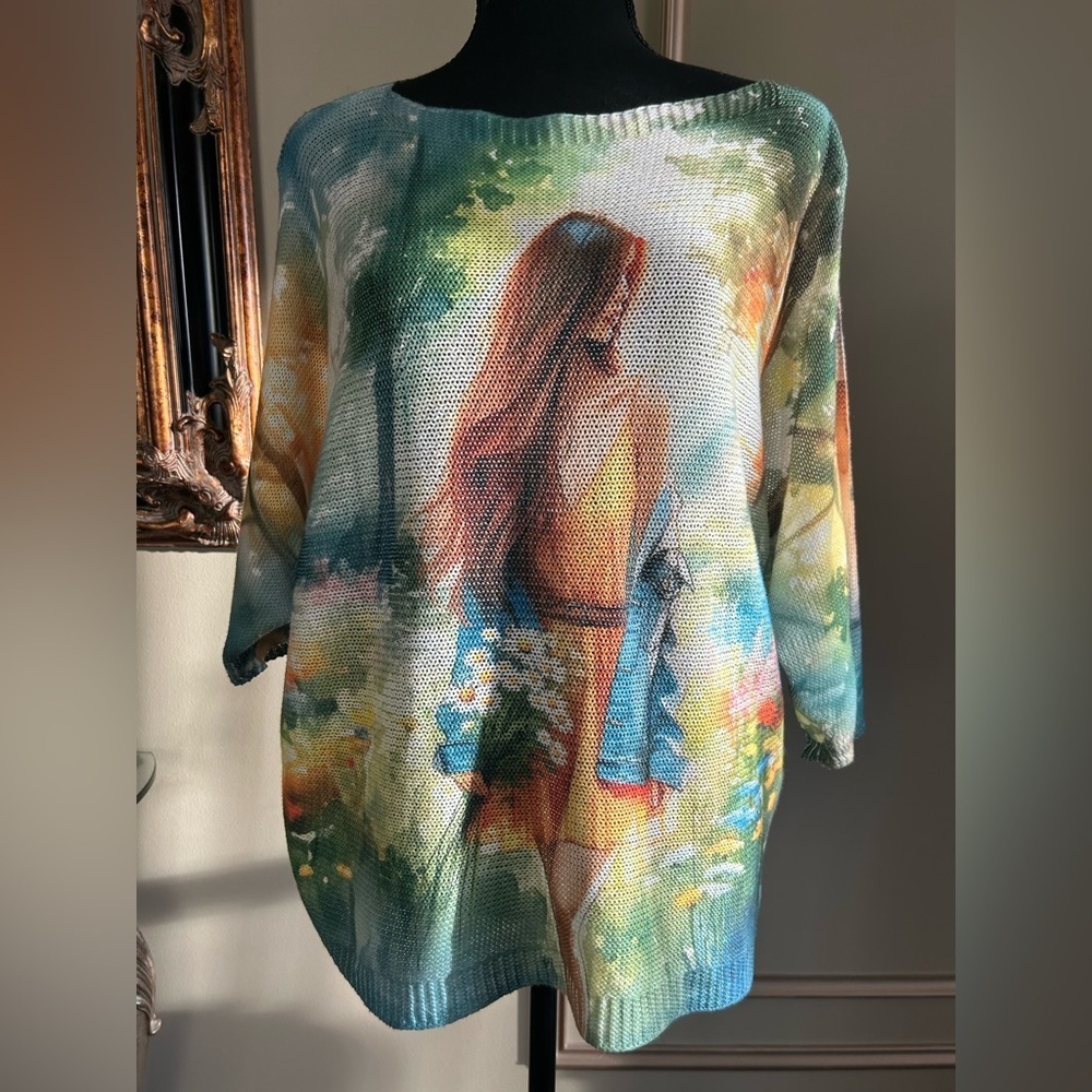 Oversized Wearable Art Graphic Knit Sweater Pullover Dopamine Artcore 2X - Picture 2 of 5